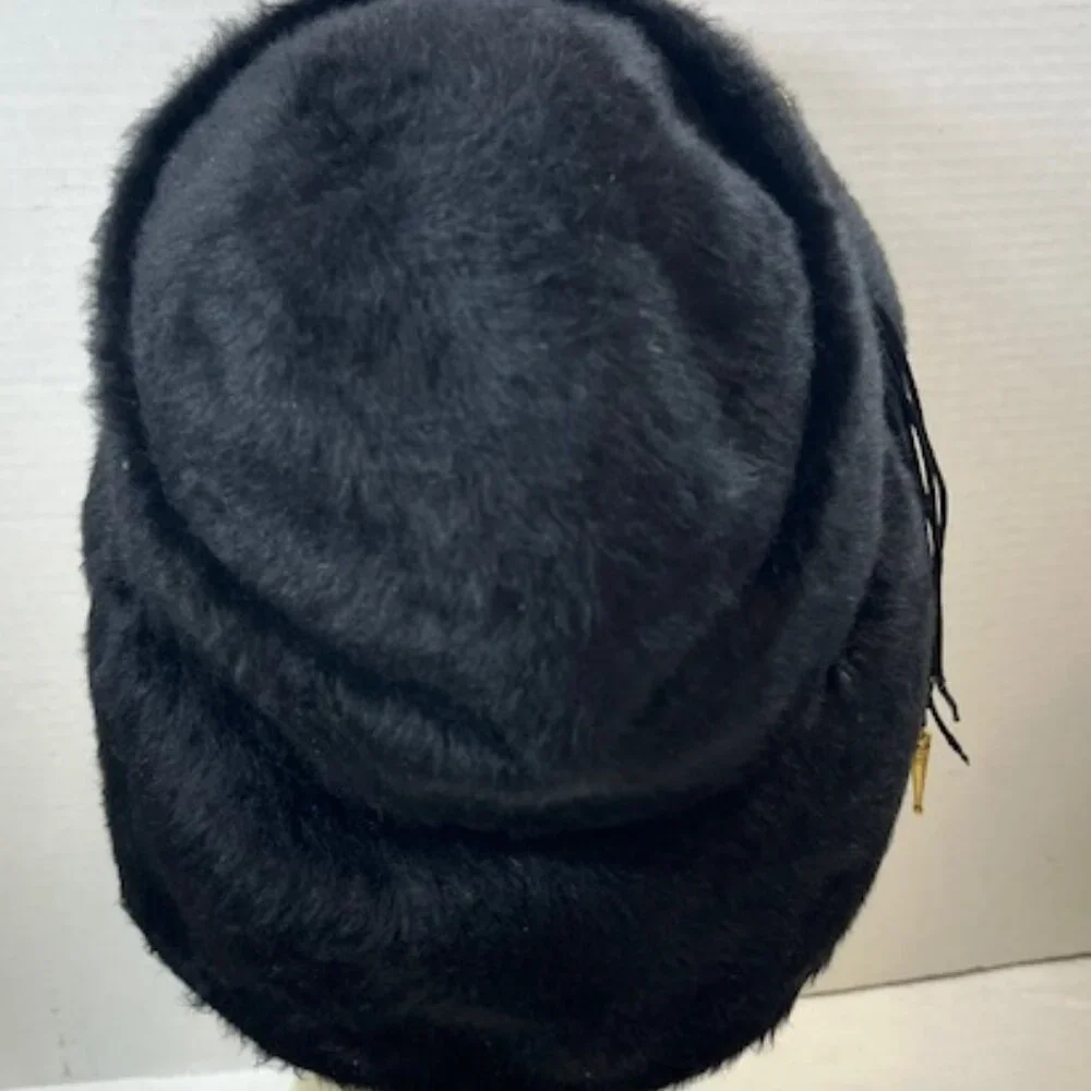 VTG Handmade Black Felt Fur Aileen's Atlanta Bucket Hat Gold Tone Accents